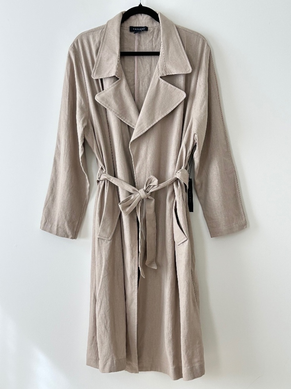 Tahari Beige Linen Blend Trench Coat